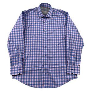 Twillory Dress Shirt Mens 16.5 32 33 Pink Blue Performance Fabric Coolmax